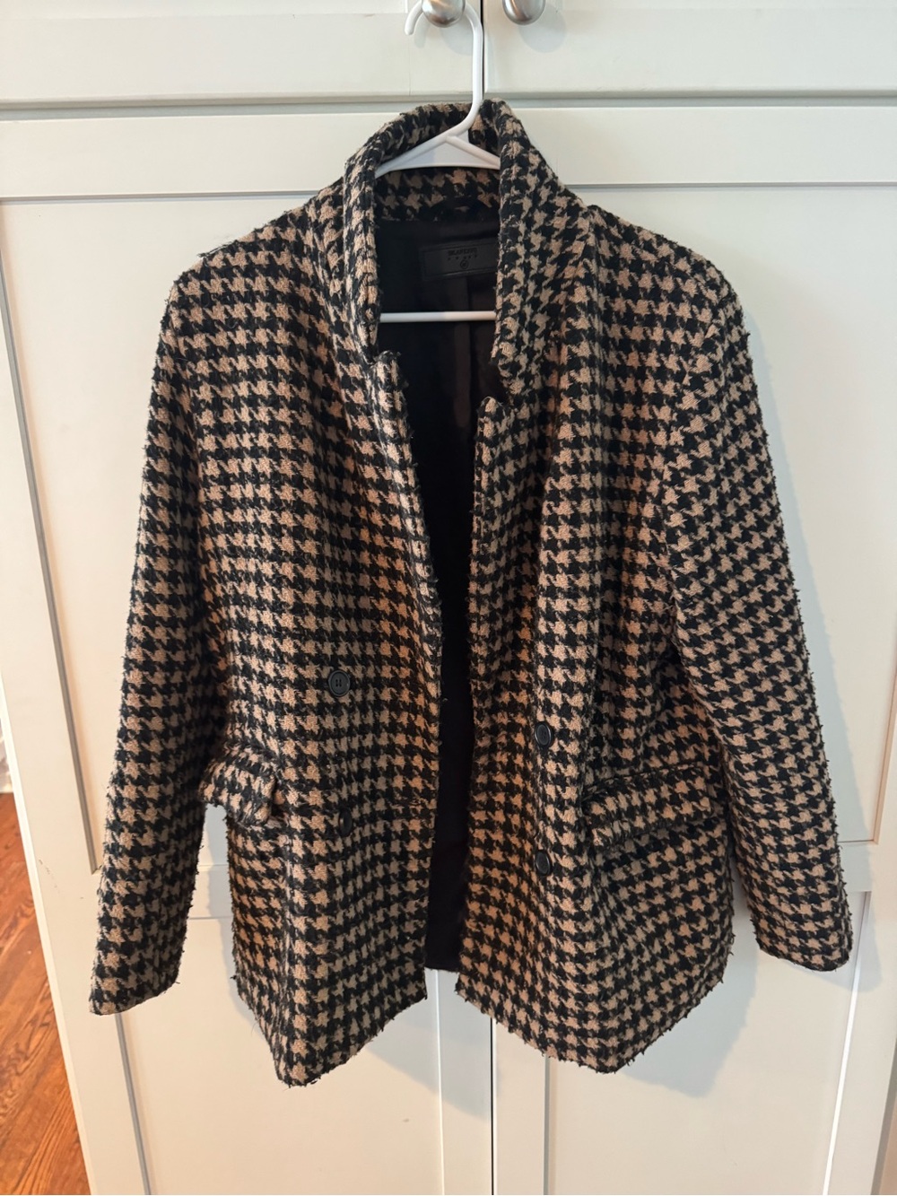 Women’s Houndstooth Wool Blend Jacket - Black & Tan